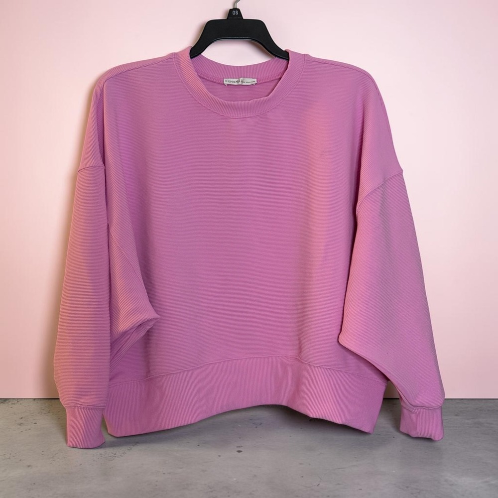 Zenana Women Orchid Pink Ribbed Dolman Sleeve Sweatshirt HRT-2525 Large